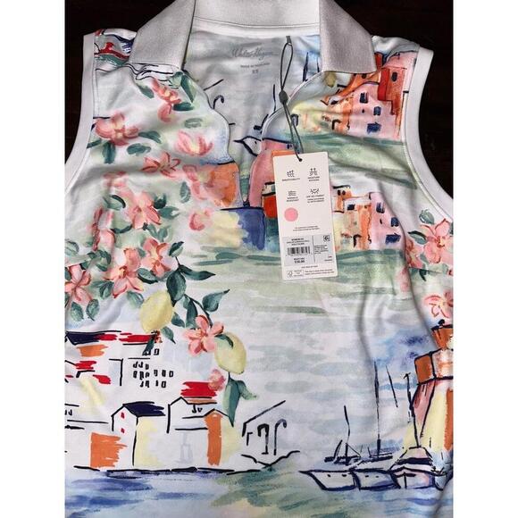 Walter Hagen- XS Sleeveless Polo Floral Nautical Print White Collar VNeck Resort - Picture 2 of 3